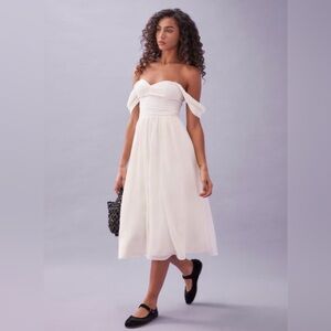 Reformation White Off-Shoulder Midi Dress